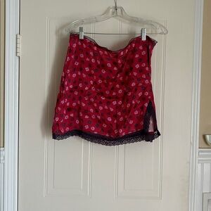 Maeve Floral Red Lace-Trim Mini Skirt, L